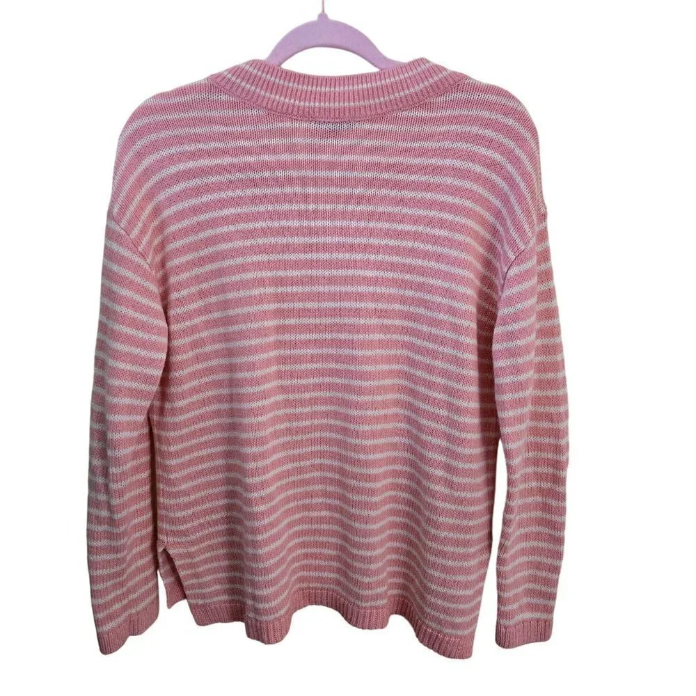 Talbots Striped Pink Linen Blend V Neck Sweater Size Mp